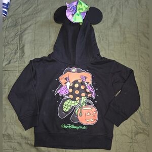 Disney Parks Black Halloween Minnie Mouse Witch Hat Hoodie XXS 2/3 Toddler
